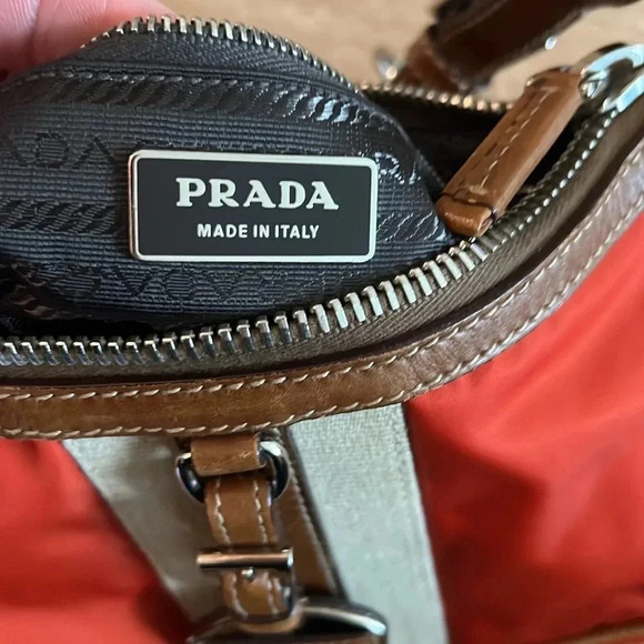 Prada Tessuto Nylon Striped Shoulder Bag - Orange/Brown - Picture 6 of 11